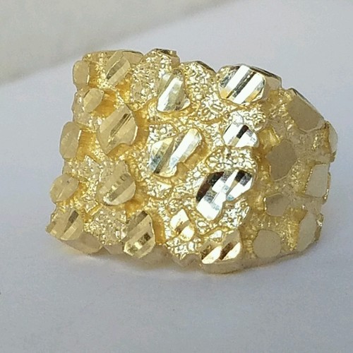 Pre-owned Handmade Big Men's 10k Yellow Gold Nugget Ring Size 9 10 11 12 In White