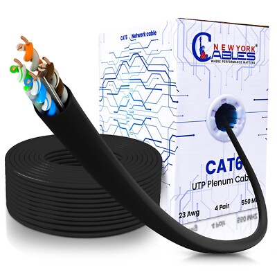 Cat6 Plenum Cable 1000ft Bulk Ethernet Cable CMP 550Mhz 23AWG Network MultiColor