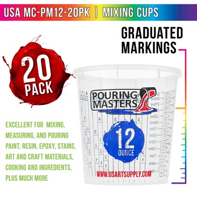 20 Pouring Masters 12 Ounce (350ml) Graduated Plastic Paint Mixing Cups, Measure