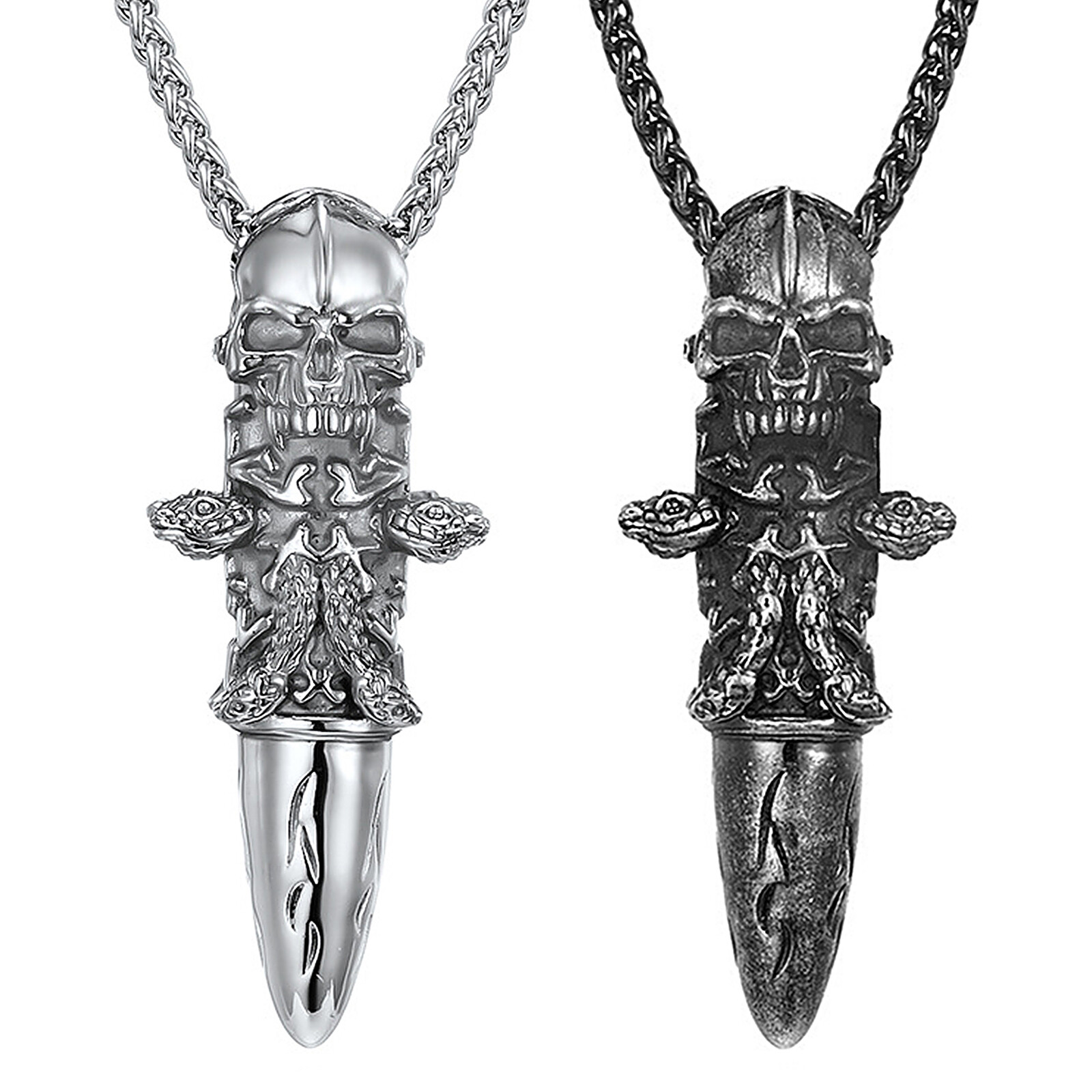 たこやん DIFFERENT NECKLACE 53cm Men's Gothic Bullet Skull Twisted Snake Stainless Steel