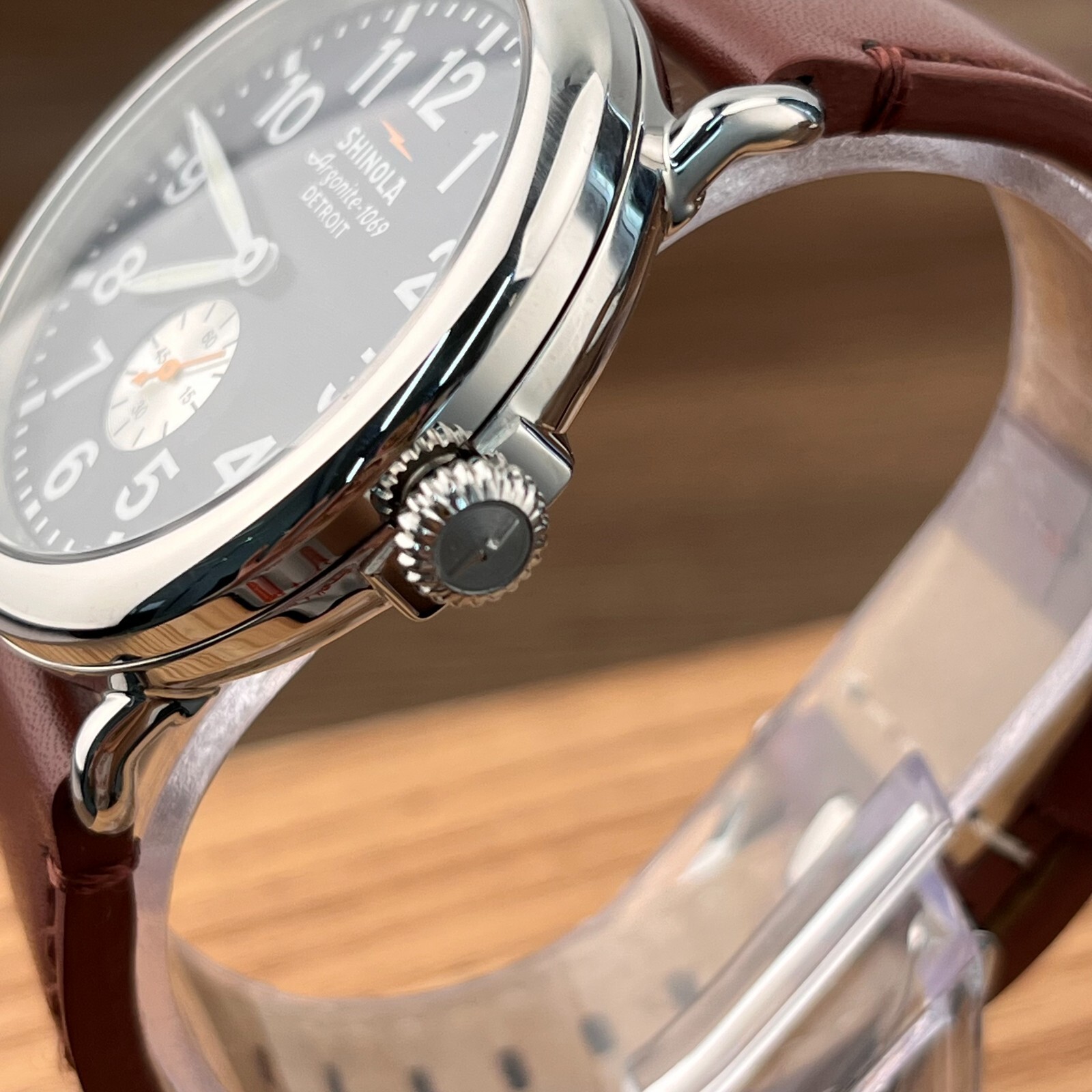 Pre-owned Shinola The Runwell 41mm Blue Dial Leather Strap Argonite 1069 Men's Watch