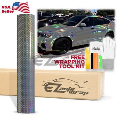 Hex Holographic Nardo Gray Rainbow Chrome Car Vinyl Wrap Sticker Decal Sheet DIY