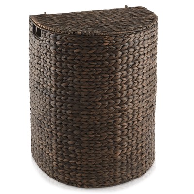 Half Moon Laundry Hamper Clothes Basket with Lid & Liner, Woven Hyacinth Wicker