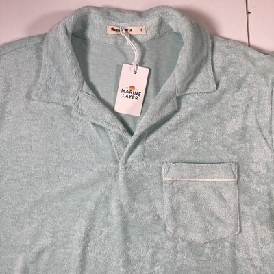 NEW Marine Layer Terry Out Solid Polo Shirt Small Icy Morn NWT $88