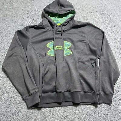 Under Armour Cold gear Loose Sweatshirt Hoodie Grey Neon Green Logo Size XL