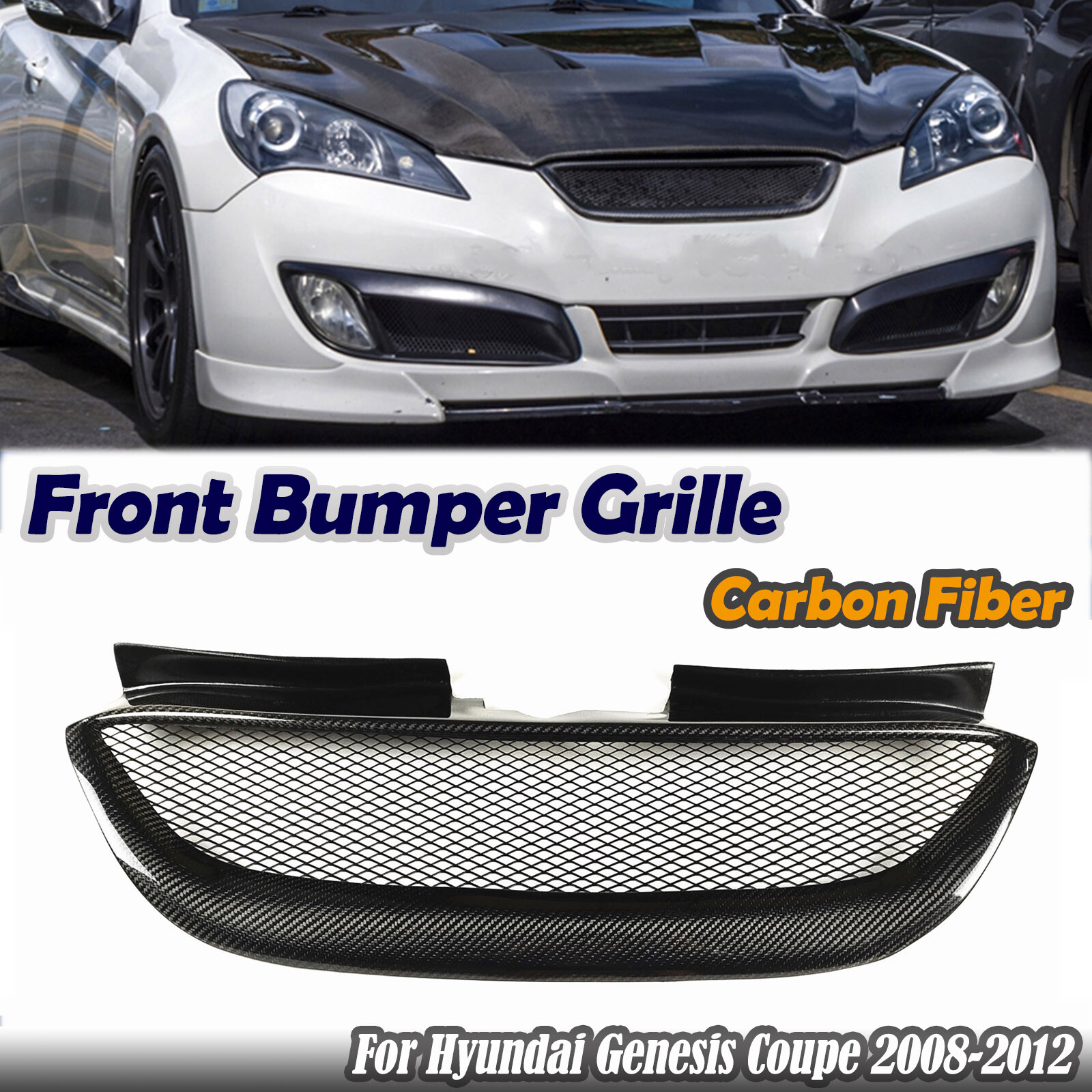 Carbon Fiber Front Bumper Mesh Grille For Hyundai Genesis Coupe 2008-2012 - Black