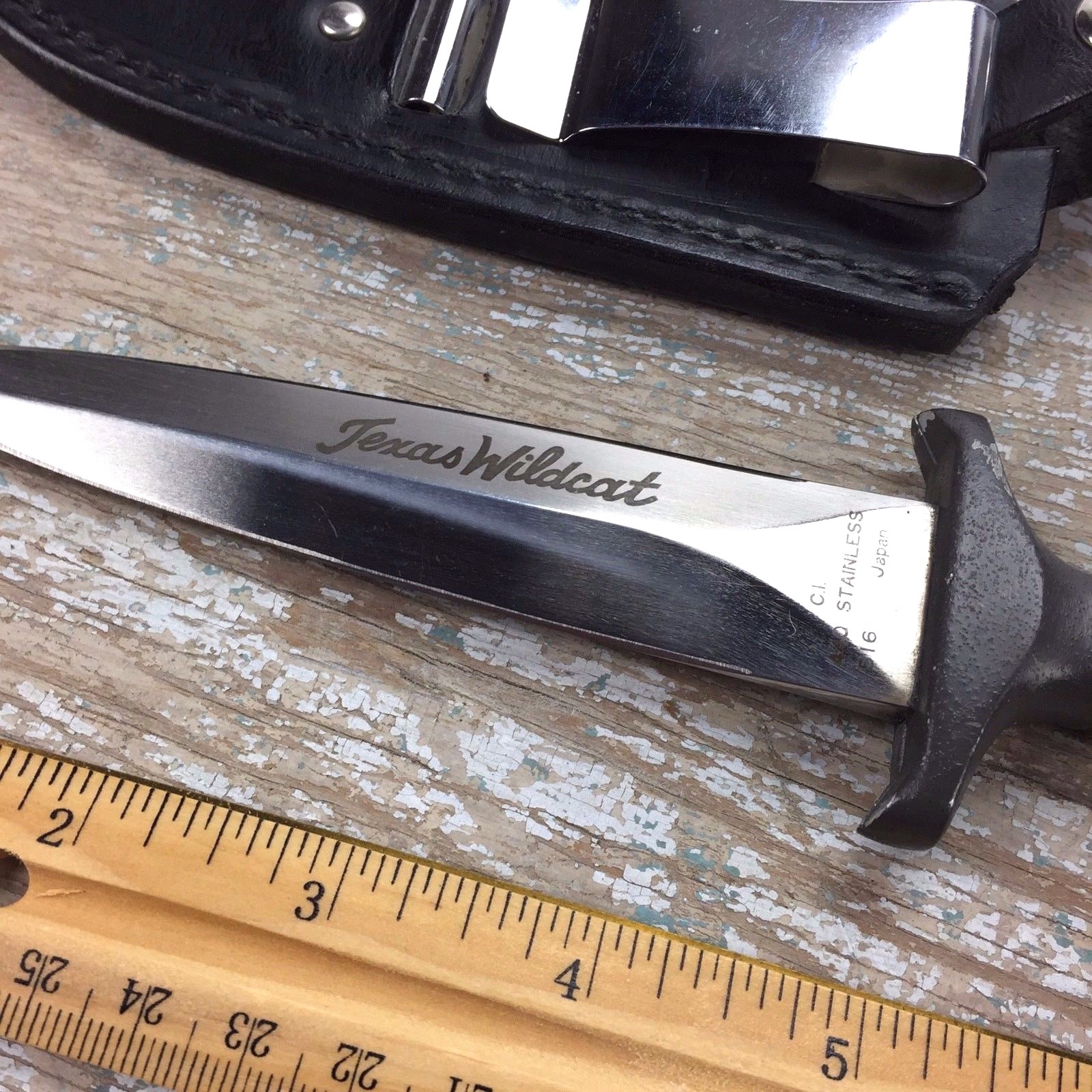 Vtg TEXAS WILDCAT Cowboy Boot Knife with Sheath Clip, Fixed Blade Dagger JAPAN