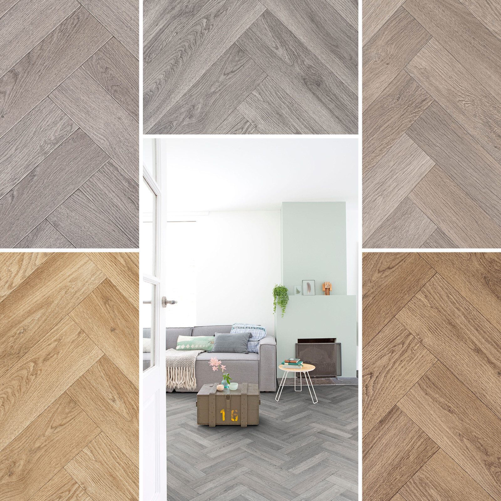 Vintage Herringbone Vinyl Flooring 2.8mm Wood Parquet Lino Kitchen Bathroom