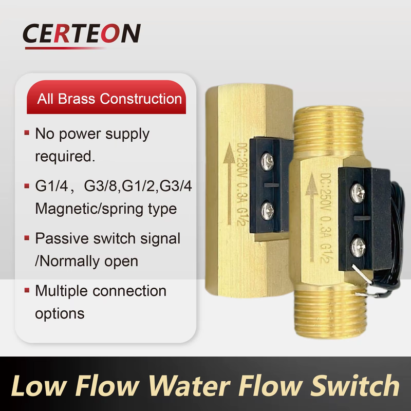 Magnetic Spring Type Brass Flow Switch G1/4 G3/8 G1/2 G3/4 Normally Open 1.5-3L/