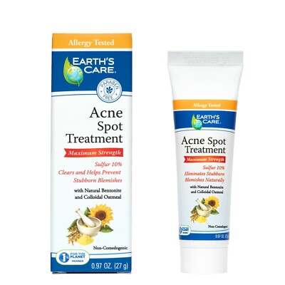 Earth's Care 10% Sulfur Acne Spot Treatment, Allergy Tested, 0.97 OZ.  Exp 10/25