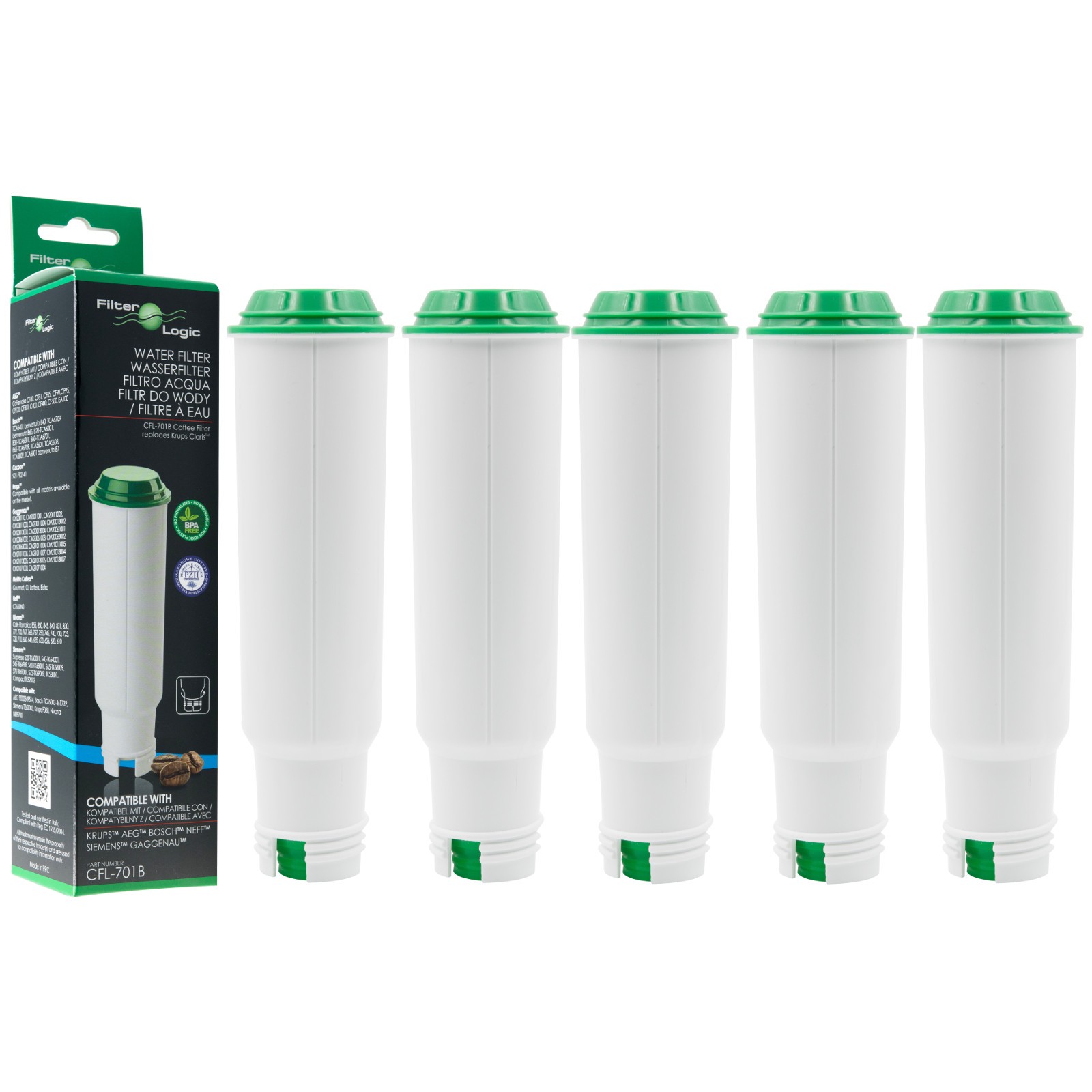 5x FilterLogic CFL-701B ersetzen KRUPS F088 Aqua Filter Wasserfilter Kalkfilter