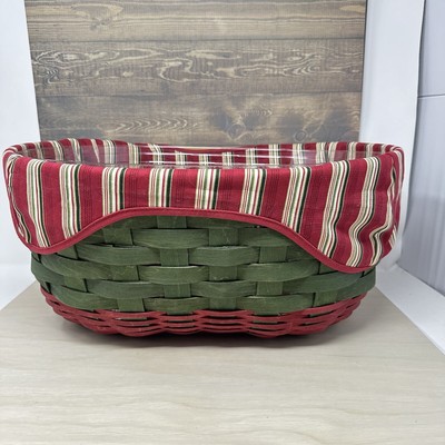 Rare 2009 Longaberger Large Green and Red Christmas Basket Liner and Protector