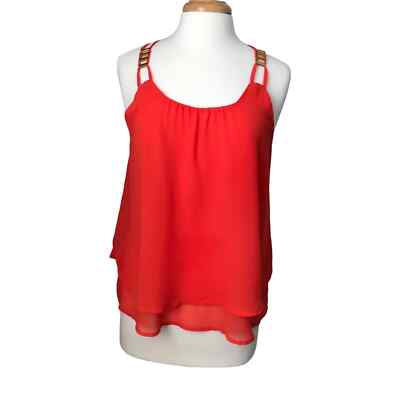 MINE Sheer Orange Triple Brass Bar Double Layer & Strap T Back Tank Size L