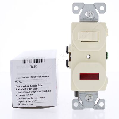 Cooper #277A Almond Pilot Light Toggle Wall Switch Single Pole Control 15A 120V