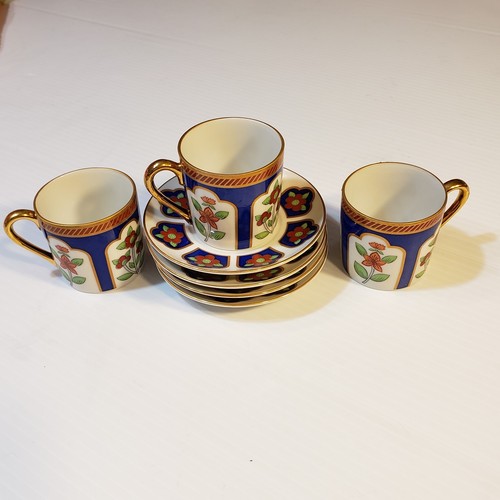 Fitz & Floyd Demitasse Bouillon Tiny Cups Saucers Red Cobalt Blue Gold 7 pieces