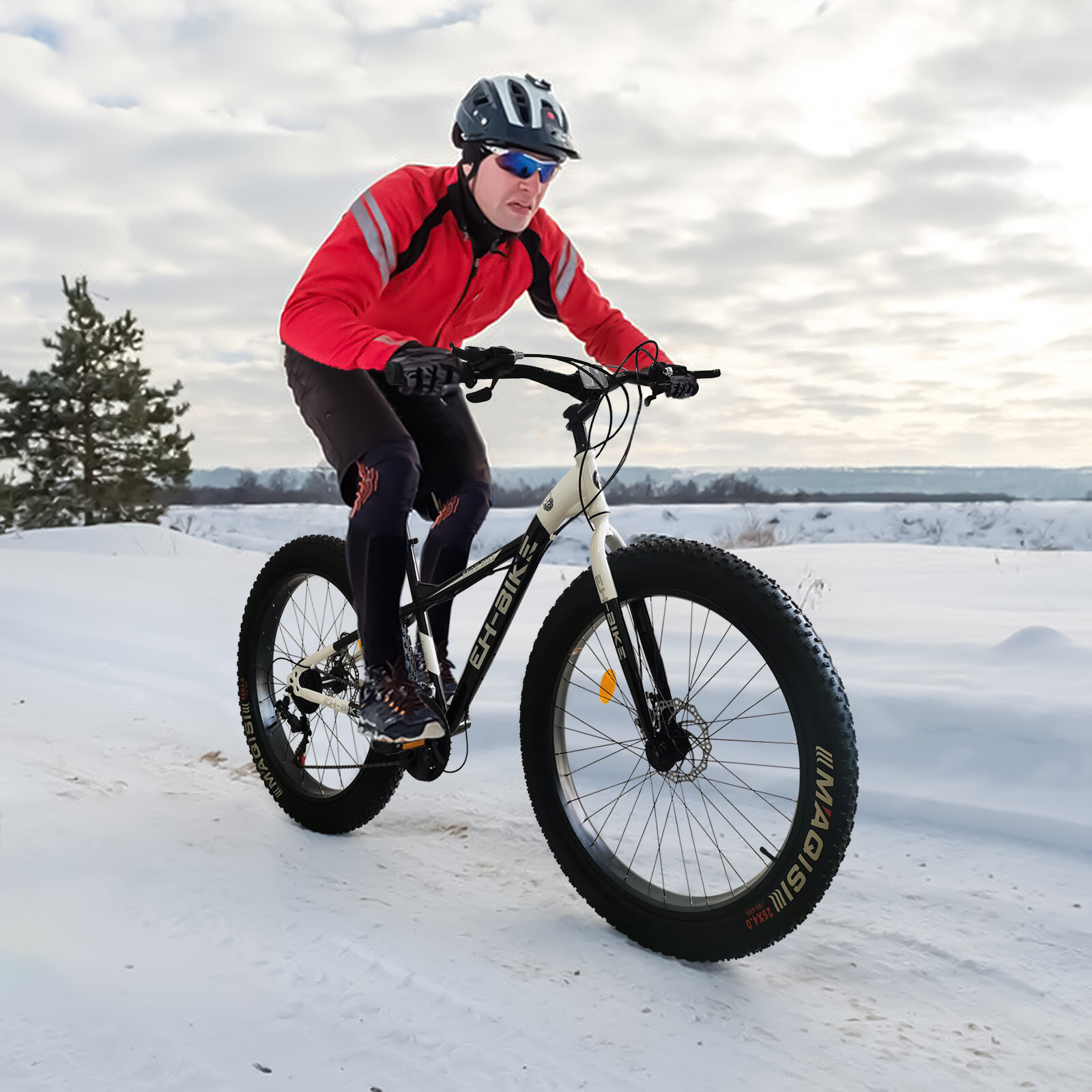 Mens Fat Tire Mountain Bike, 26-Inch Wheels, 4-Inch Wide Knobby Tires, 7 Speed