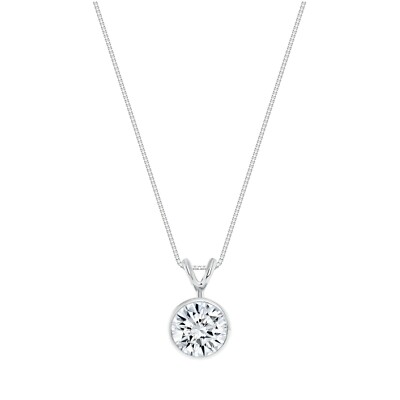 Pre-owned Shine Brite With A Diamond 1.75 Ct Round Cut Solid Real 18k White Gold Solitaire Bezel Pendant 18" Necklace In White/colorless