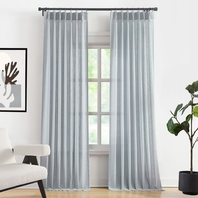 Noblefold 95 Inches Blue Grey Pinch Pleated Semi Sheer Curtain...