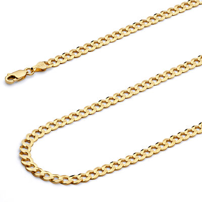 Pre-owned Wellingsale 14k Yellow Gold 3.4mm Cuban Curb Hollow Chain Necklace