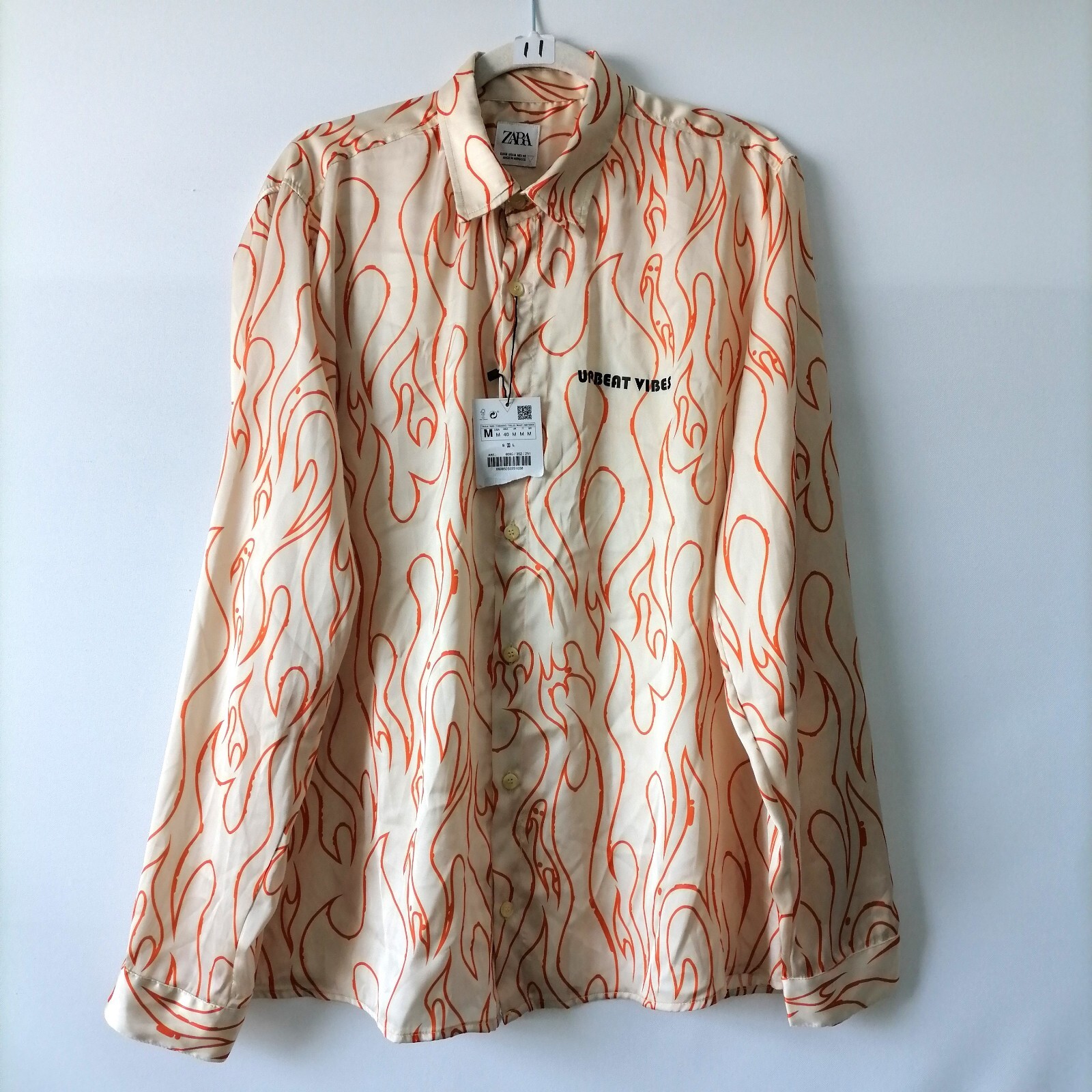 NWT Zara Womens Beige Long Sleeve Upbeat Vibes Satin Flame