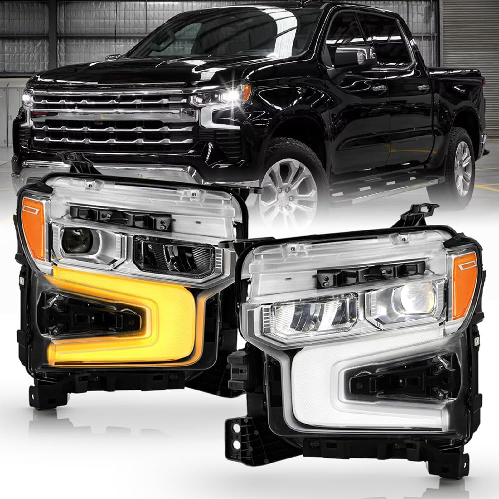 Full LED Headlight W/DRL For Chevy Silverado 1500 LTZ 2022-2024 Left Right Pair