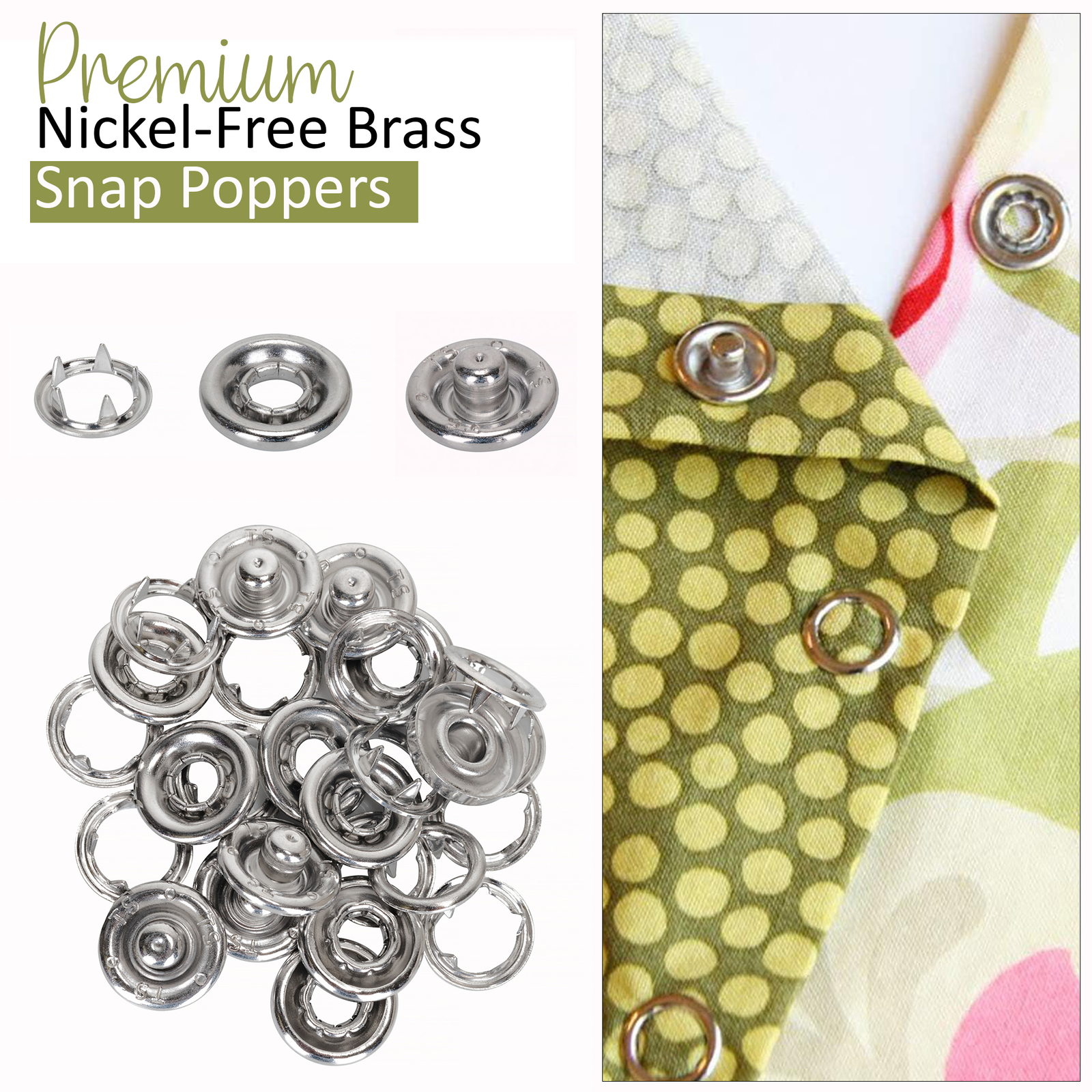 Nickel-Free Prong Ring Press Studs Premium Snap Popper Fasteners DIY 9.5mm/10mm