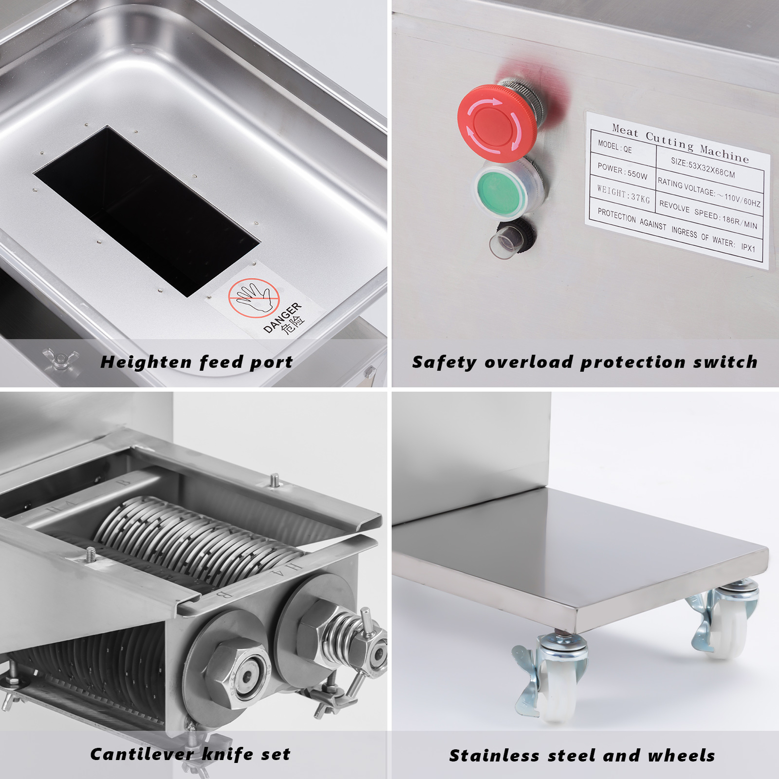 QE-500KG Output Meat Cutting Machine 110V Meat Cutter Slicer Stainless Steel