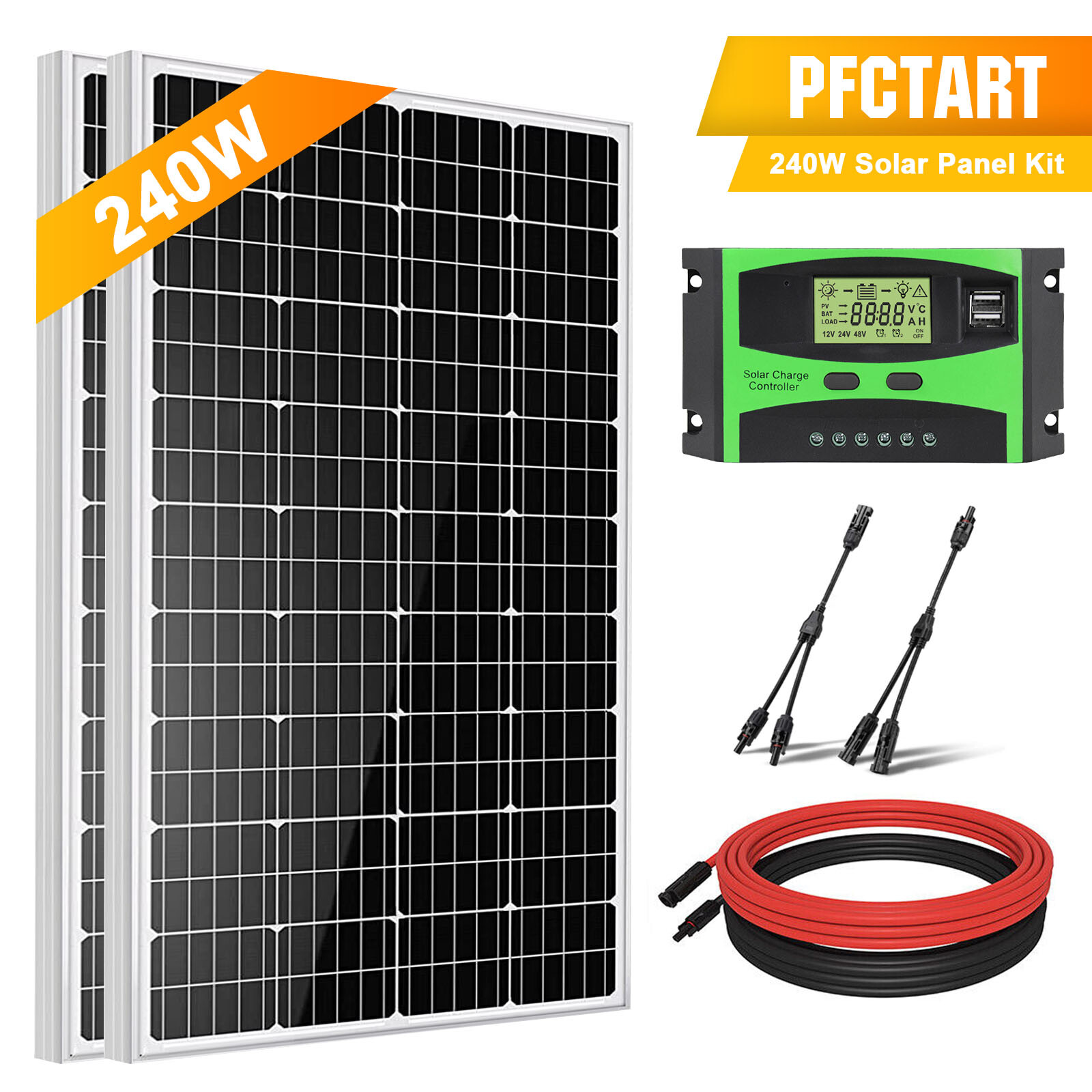 240W Solar Panel Kit 12V Battery Charger 30A Controller RV Marine Boat Off Grid