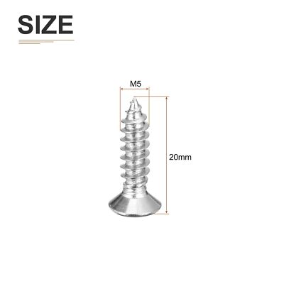 DTGN 100Pcs M5x20mm Flat Head Wood Screws 304 Stainless Steel Phillips Self T...