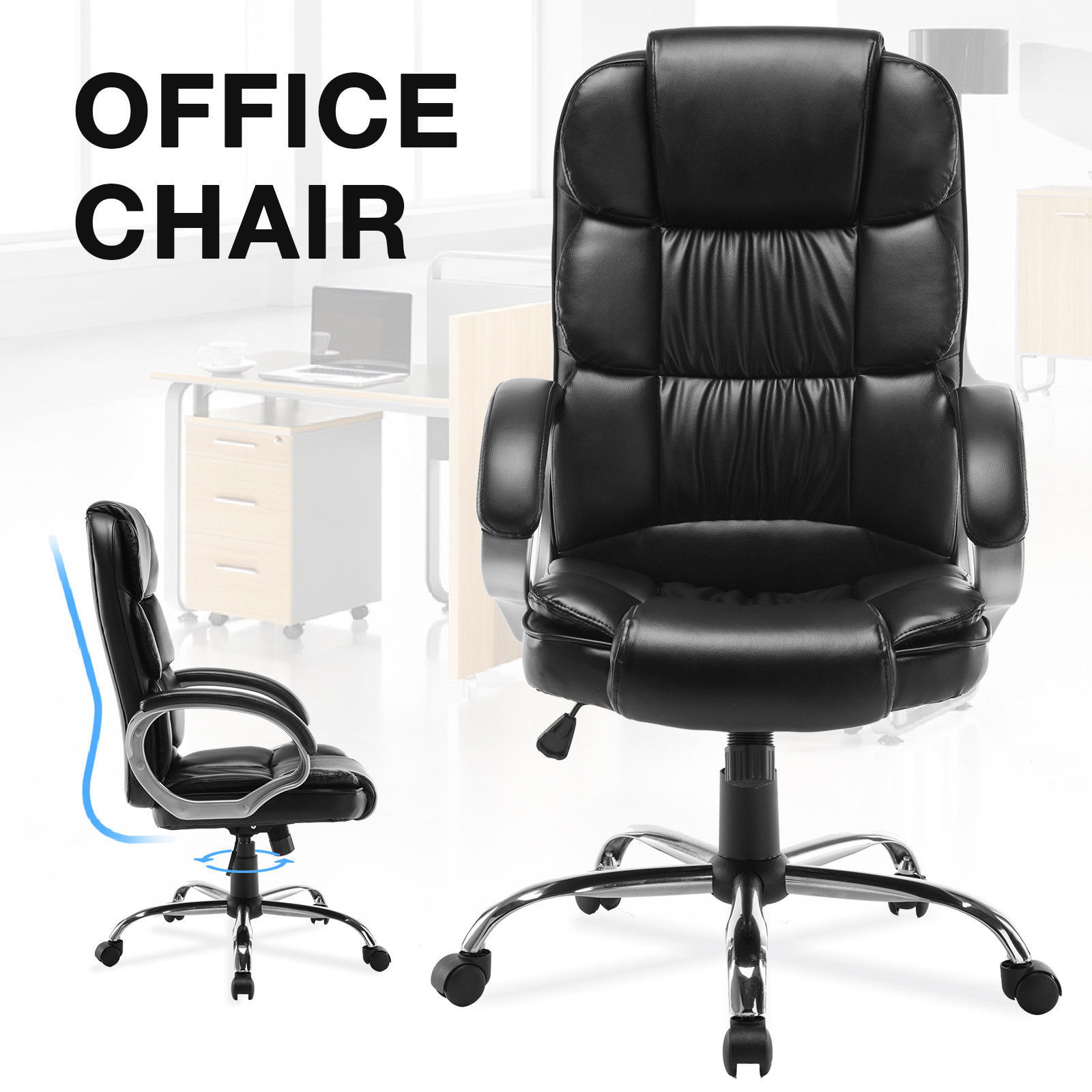PU Leather High Back Office Chair Executive Task Ergonomic Computer Desk-
