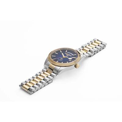 Pre-owned Roamer 981666 47 45 50 Daydate Ii Automatic Two Tone Bracelet Wristwatch In Gold/silver/blue