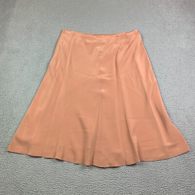 Eileen Fisher Skirt Womens Size L Silk Crepe C/L De Chine Lined Side Zip Peach
