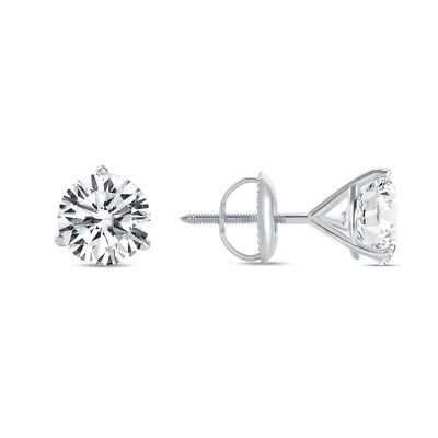 Pre-owned Shine Brite With A Diamond 4 Ct Round Real 14k White Gold Simulate Diamond Earrings Studs Martini Screwback In White/colorless