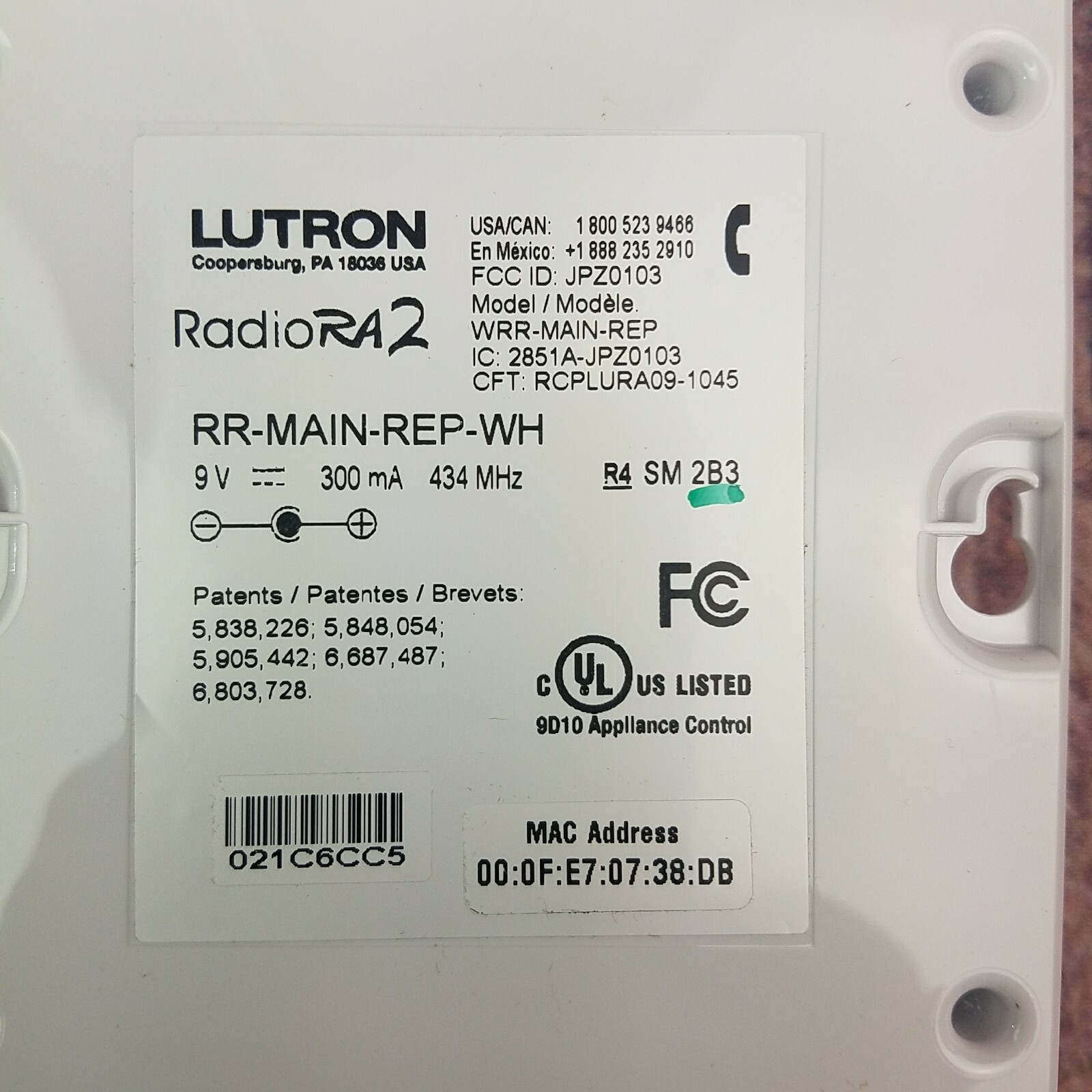 Lutron Radio RA2 Main Repeater Standard Switches