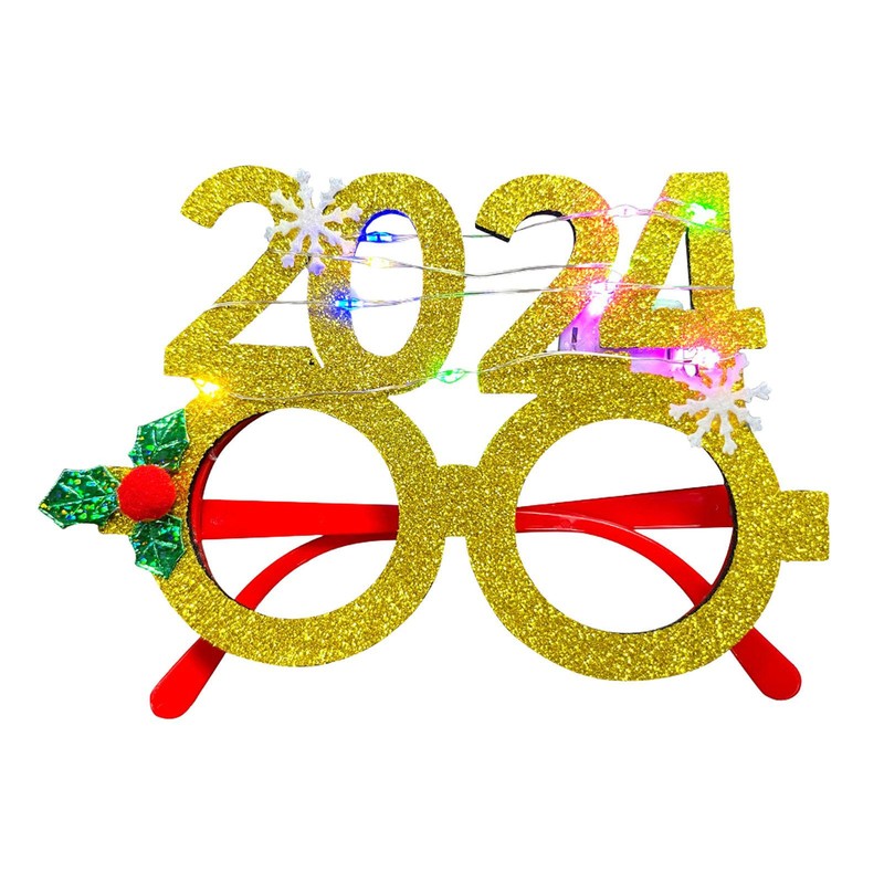 LED Christmas Glasses Frame 2024 Happy New Year Flashing Light up Eyeglasses