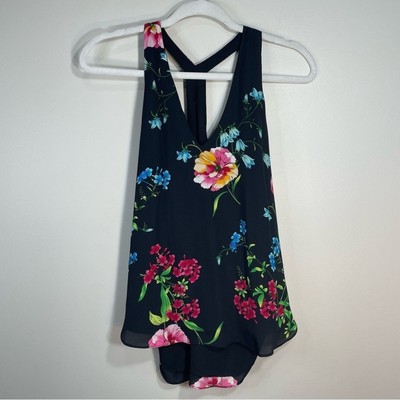 NWT Three Eighty Two Alexa Racer Black Floral Sleeveless Top Size Womens Small