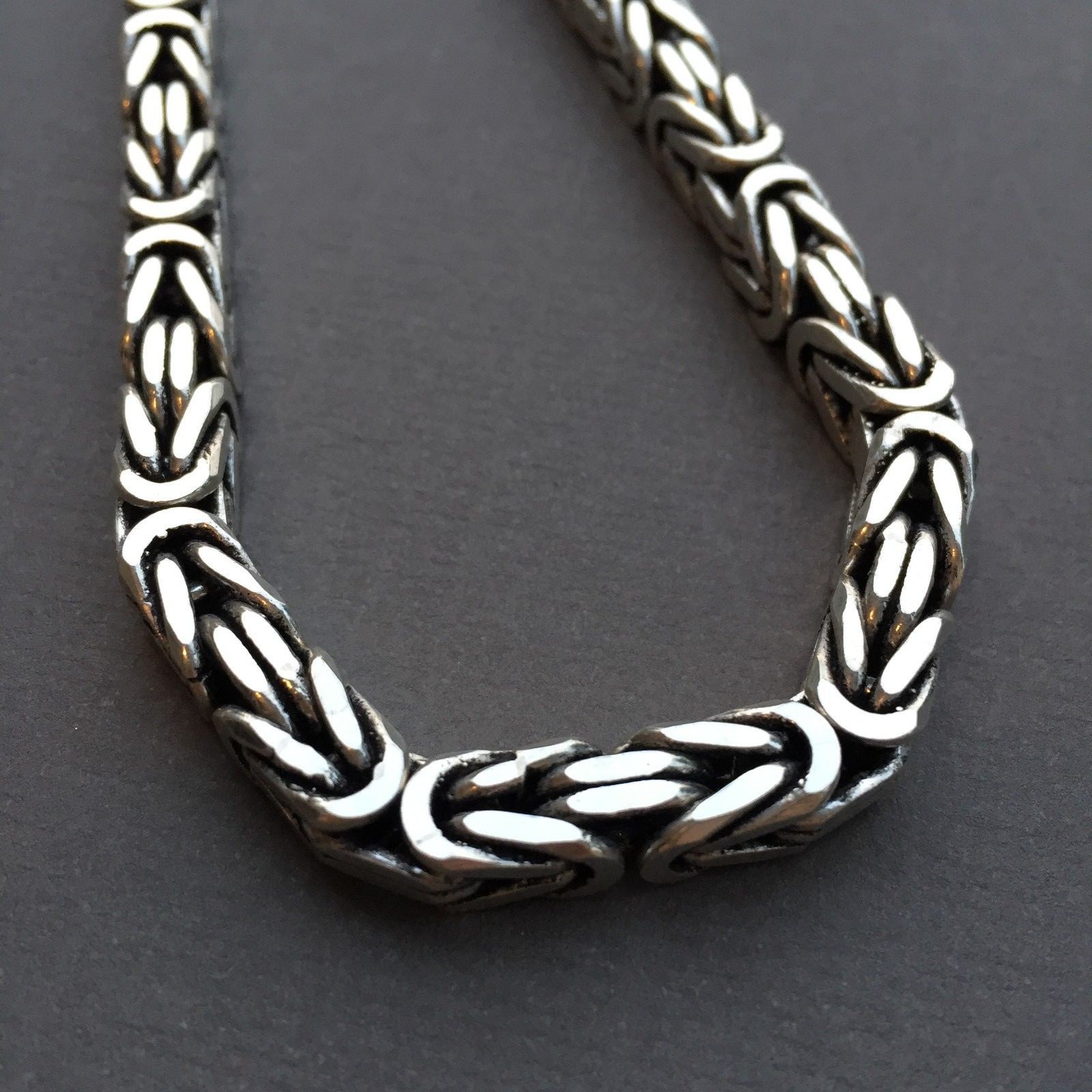 Pre-owned Handmade Mens Bali Byzantine Box Chain Necklace Oxide 377gr 28inch  In Silver