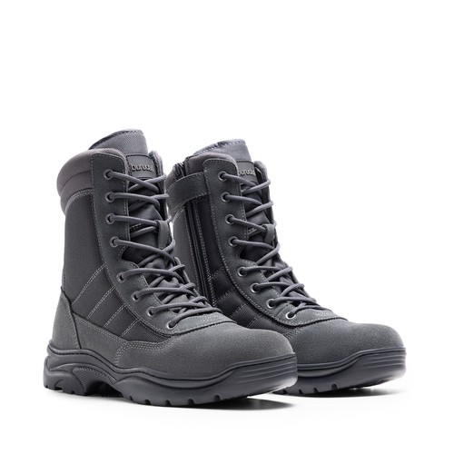 Men's Military Tactical Work Boots Side Zipper Leather Motorcycle Combat Boots