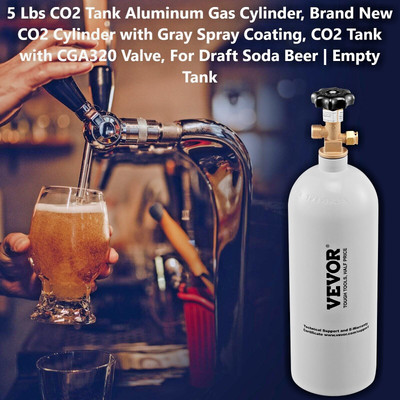 5 Lb Commercial Co2 Empty Tank Aluminum Cylinder Draft Beer CGA320 Valve NEW