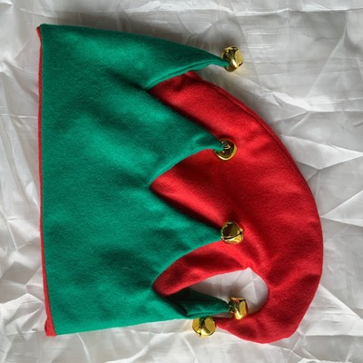 Unisex Adult Red Green Elf Hat with Giant Jingle Bells Holiday Costume Accessory