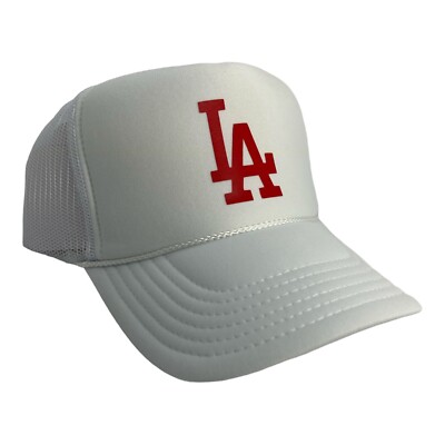 NEW LA WHITE RED LOS ANGELES HAT 5 PANEL HIGH CROWN TRUCKER SNAPBACK THROWBACK