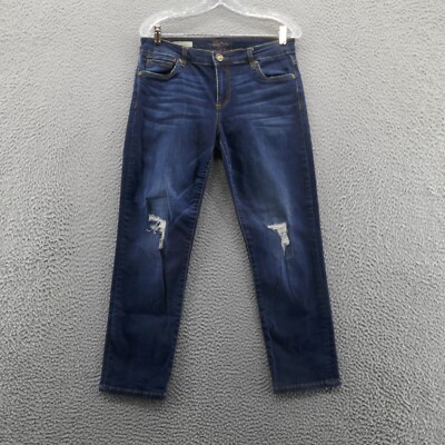 Kut from the Kloth Reese Ankle Straight Jeans 6 Blue Womens Dark Wash Distressed