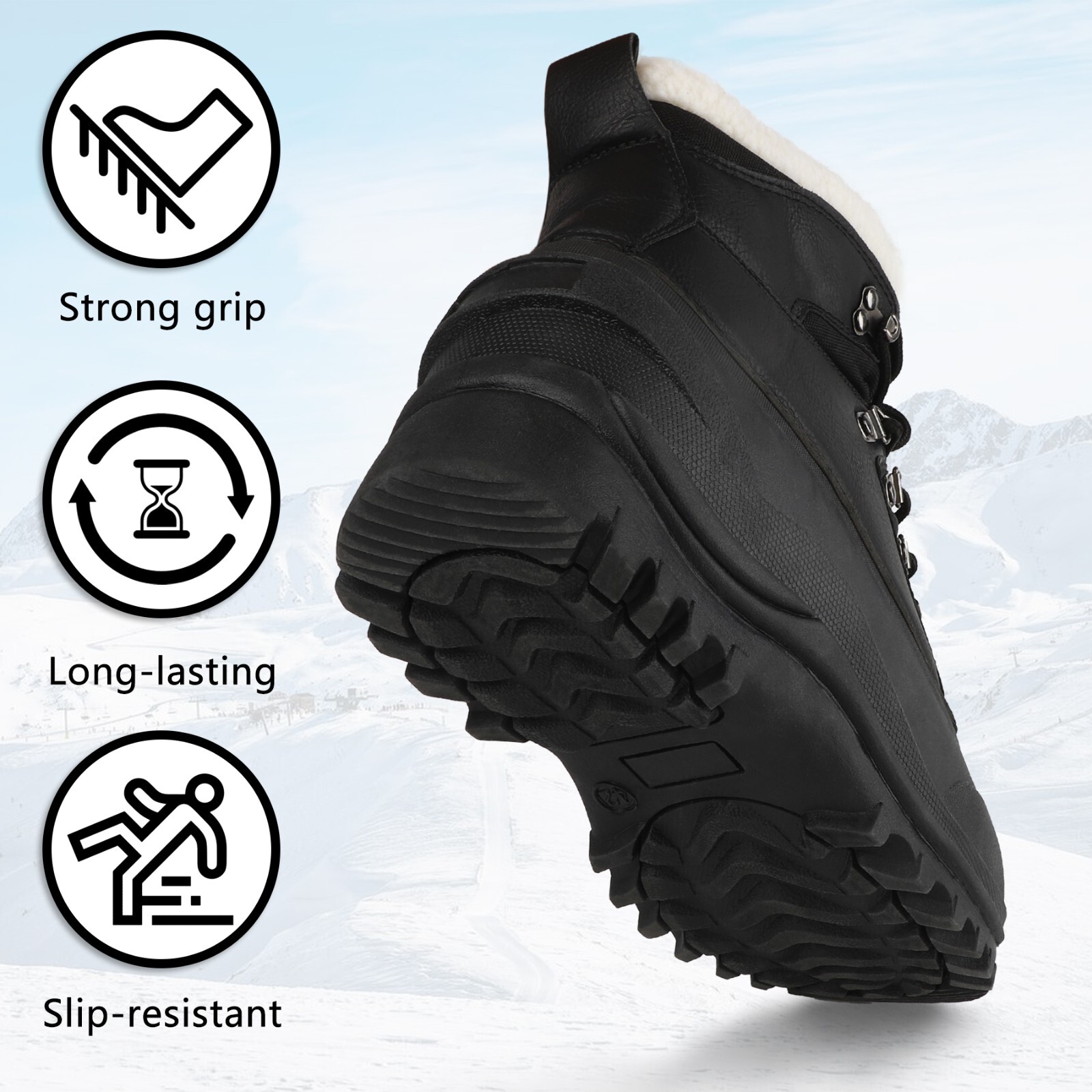 Mens Snow Boots Lace Up Outdoor Waterproof Winter Warm Fur Insulated Ski Boots