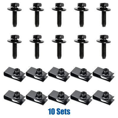 10 Sets M6-1.0 Bolts and U-Nuts Clips Fasteners for Auto Repair