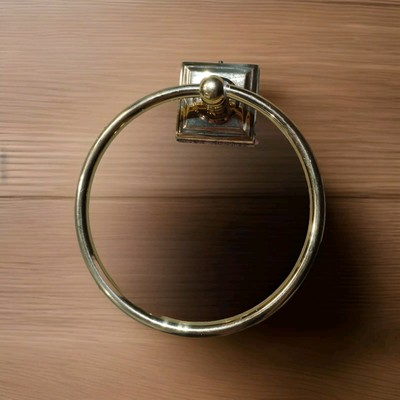Gatco Solid Brass Art Deco Style Square Back Shaped Bathroom Towel Ring Holder