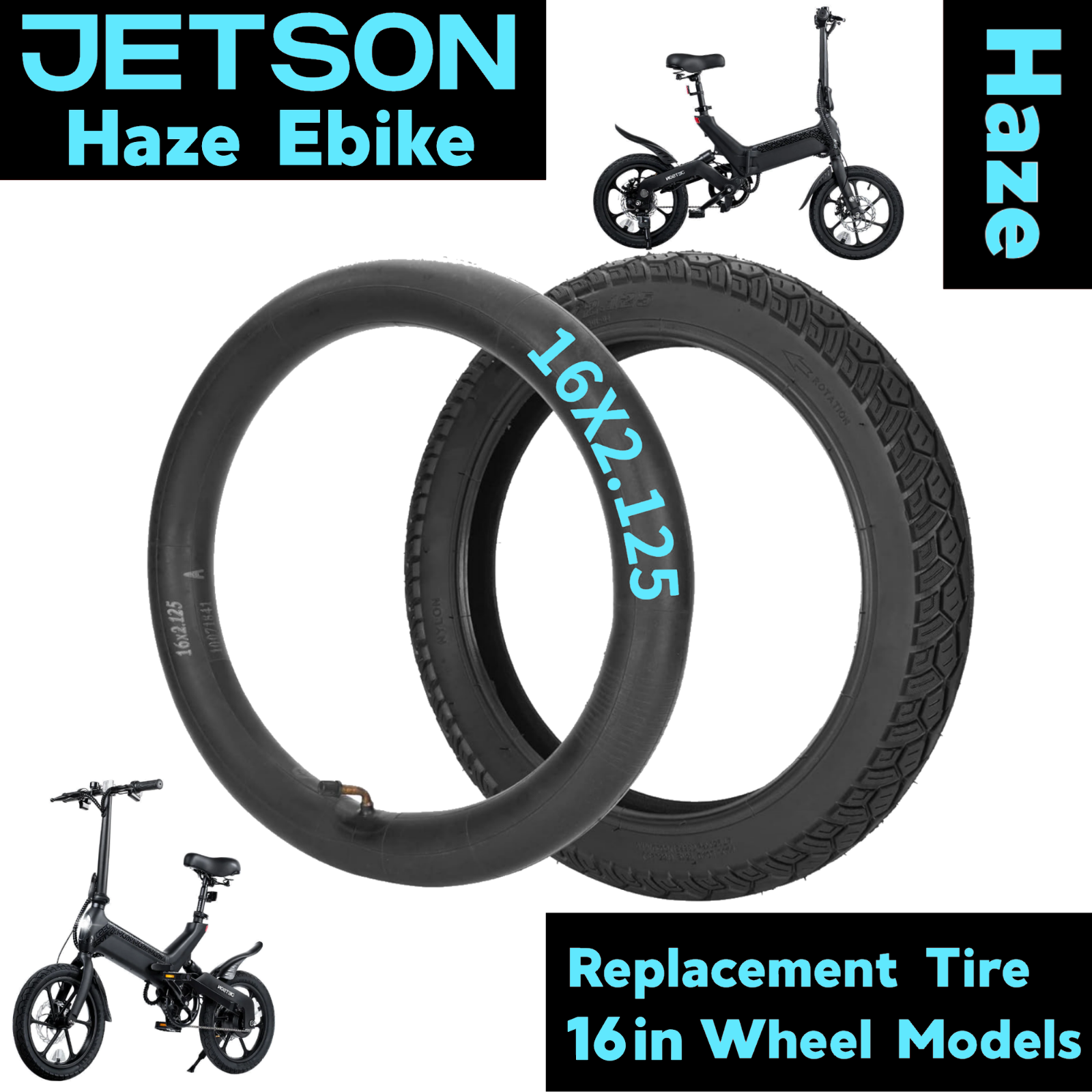 Jetson HAZE 16in Direct Replacement Tire / Inner Tube / Rear or Front / eBike
