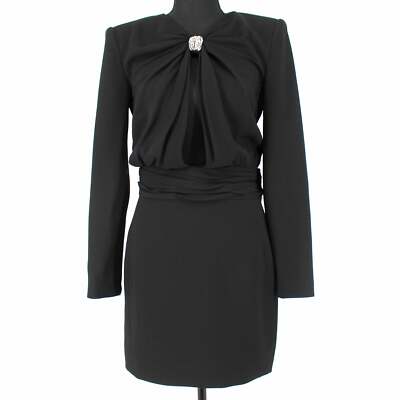 Saint Laurent Black Embellished Cut Out Long Sleeve Cocktail