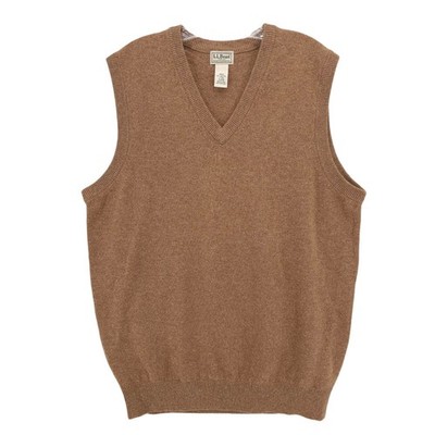 LL BEAN Men's Brown 100% Lambswool Sweater Vest V-Neck LARGE TALL