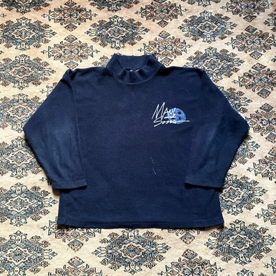 Vintage 90s Maui & Sons surf style boxy fit fleece sweatshirt mock neck L navy