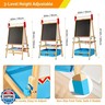 FUNLIO Anti-Warping Kids Art Easel, 3 Height Adjustable for Kids Aged 2-8, All-in-One Toddler Easel with Paper Roll and Erasable Frame, Standing Easel with Magnetic Chalkboard/Whiteboard (Blue)